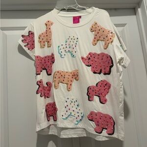 QUEEN OF SPARKLES White Tee with Pink Animal Print